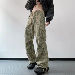 Mäns jeans y2k vintage bred ben kamouflage byxor mode baggy rak hög lastgata armébyxor 2024