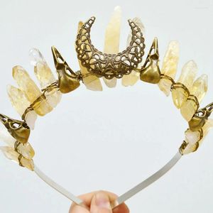 Haarspangen, gelber roher Quarzkristall, Kronprinzessin-Zubehör, Natursteine, Tiara, Hochzeit, Party, Kopfbedeckung