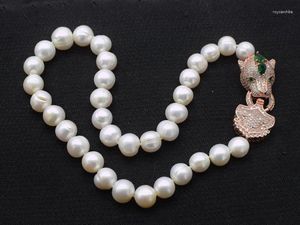 Chains Freshwater Pearl White Near Round 11-13mm Big Size Leopard Clasp Necklace 19inch Nature Handmake Wholesale