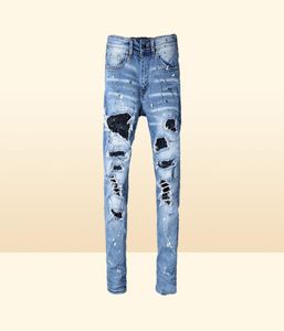 Classic printed embroidery designer mens jeans motorcycle hole luxury denim men039s fashion street wear men designer pants7912233