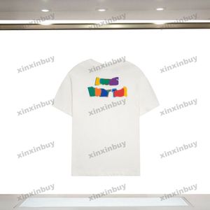 Xinxinbuy 2024 Мужская дизайнерская футболка баскетбольная красочная буквенная печать с круглым вырезом с коротким рукавом, хлопковая женская черно-белая XS-XL