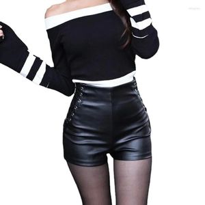 Shorts Women's Shorts Sexy Women Faux Leather High Rise Waist Micro Mini With Laceup Open Exotic Culb Wear PU Short Pants