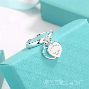 Anéis anéis jóias esmalte o anel de coração t imprimido pêssego coração duplo coração pendurado jóias de prata esterlina