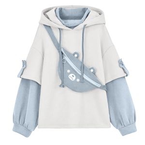 Kawaii bonito oversize hoodie com urso saco das mulheres outono retalhos camisolas pullovers japonês streetwear estético hoodies 240105