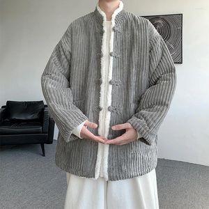 エスニック服2024秋/冬のシニシズムの男性は綿のヴィンテージディスクバックル伝統的なタンドレスハンフコットンパッドジャケットで肥厚しました
