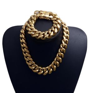 Catene a maglie cubane in oro da uomo Gioielli Hip Hop Collana con bracciali in acciaio inossidabile 22M1365333