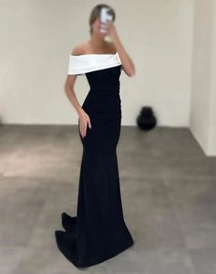 Evening Dresses Black White Party Prom Gown Custom Zipper Lace Up Plus Size Mermaid Trumpet Elastic Satin New Off-Shoulder