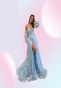 Sweetheart Lilla Abito da sera lungo da sera Farfalla ricamata 2022 Robe De Soiree Maniche staccabili Lavanda Abiti da ballo Lady 5407072