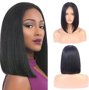 Bob perucas brasileiras em linha reta curta frente do laço perucas de cabelo humano para preto pré arrancado com cabelo do bebê ombre remy cabelo bob peruca3621586