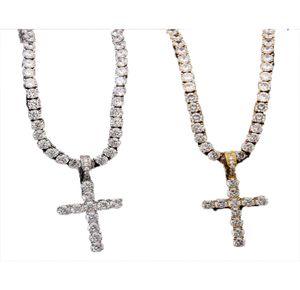 Iced Out Zircon Pendant With 4mm Tennis Chain Necklace Men Women Hip hop Jewelry Gold Silver CZ Set7264895