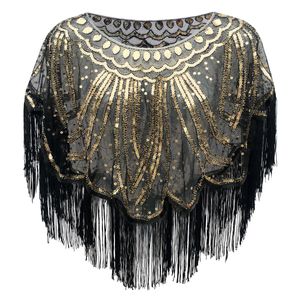 Europeiska och amerikanska 1920 -talets retro aftonklänning Tassel Sequin Shawl Ball Dress Outer Cape Cape Women's Top