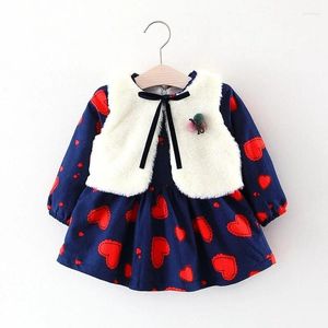 Giacche Invernali Neonate Cappotto In Lana In Pile Vestito Da Ragazza Mantello 2 Pezzi Abbigliamento Moda Addensato Caldo