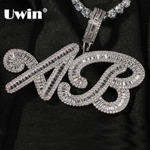 Uwin anpassade solid baguettecz namn halsband rep kedja tydlighet bling simulerade lab diamanter iskallrappare hänge hip hop smycken 240106