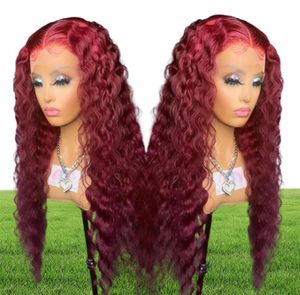 Onda profunda frontal nenhum laço perucas vinho vermelho 613 cor loira cabelo humano brasileiro para preto feminino água sintética peruca ondulada cosplay 2392031
