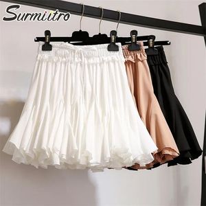 Kjolar surmiitro vit svart chiffong sommar shorts kjol kvinnor mode koreansk hög midja tutu veckad mini estetisk kvinna 220317