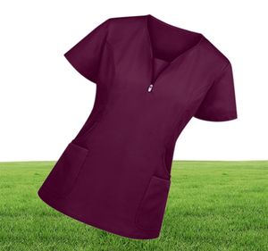 Fashion Blouse Tops Soild Short Sleeve Vneck Working Uniform Printing Shirt Pet Scrubs Costume6177428