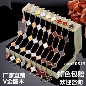 Classic Van Jewelry Accessories High version Fanjia V Gold Double sided Red Agate Pink Fritillaria Tiger Eye Stone Lucky Four Leaf Grass Laser Five Flower Bracelet Fe