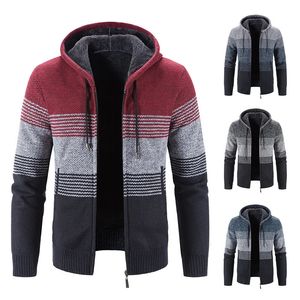 Felpa con cappuccio uomo autunno inverno uomo maglione cappotto giacche calde in pile Y2K cardigan elegante a righe coreano con cappuccio Hombre Outwear 240105