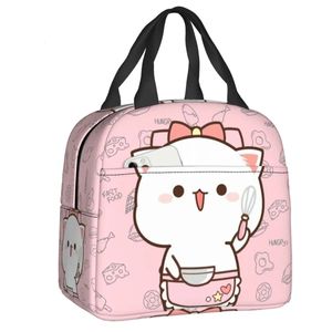 Mochi Cat Chef Peach Insulated Lunch Bag for Outdoor Picnic Peach And Goma Resuable Thermal Cooler Lunch Box Women Children 240106