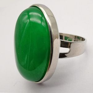 Cluster Rings Green Jade Stone Oval Bead GEM Finger Ring Jewelry For Woman Gift Size 8 X120