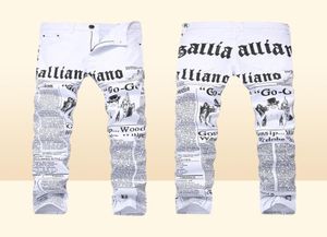 MCCKLE 2017 Autunno Uomo Pantaloni in denim Stampa bianca Giornale Pantaloni casual Uomo Jeans skinny dipinti per uomo taglia 284211103210