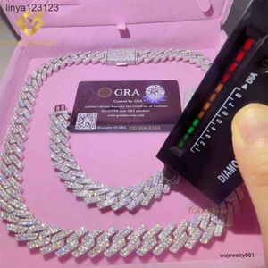 Correntes de colar de jóias para homens corrente 15mm pulseira de moissanite masculina corrente de ligação cubana de prata passar testador de diamante GRA VVS colar cubano de moissanite