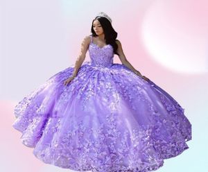 ライトパープルVestido de 15 Anos Quinceanera Dresses2022バタフライアップリケスウィート16 Quince XV Prom Gowns2608202