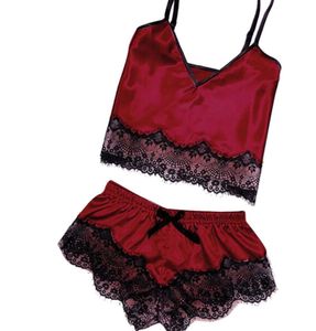 Camisoles Tanks Womens Sexy Satin Sling Sleepwear Lingerie Lace Bowknot Nightdress Fashion Brand Cless0658588