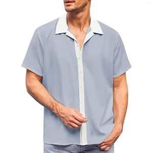 Camisas casuais masculinas mens camisa de manga curta cor combinando lapela botão blusas verão 2024 venda turndown colarinho solto para homem camisa