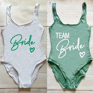 Женские купальники, женские купальники 2024, зеленый принт Love TEAM, цельный купальник для невесты, бикини, женский купальный костюм Maillots De Bain Femmes