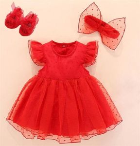 赤ちゃんバプテスマドレス赤い生まれたばかりの女の赤ちゃんの幼児ドレスベスティドスベベの女の女の子のための白い洗礼服36 9ヶ月lj201213239711
