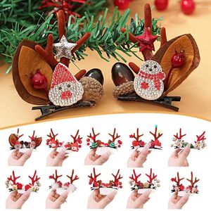 Hårtillbehör 1Pair Christmas Elk Ear Clip Children Barrettes Bow Deer Santa Claus Kids Headwear Girls Accessor