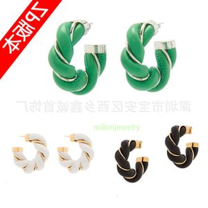 Bottegaly Venettaly earrings Autumn/Winter 20 Leather Metal Fried Dough Twists Round Earrings Woven C listed Earrings Yu Feihong Star