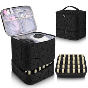 30 garrafas saco de armazenamento de esmalte de unha portátil cosméticos grande bolsa organizador com alça para viagens 2 camadas de óleo essencial 240106