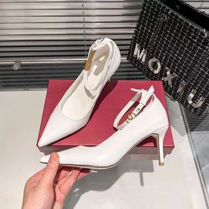 Fashous Women Sandals Pumps Perfect One Stud Metal Button Italian Classic Pointed Toes Clare Sling White Leather Designer Wedding Party Sandal High Heels Box EU 35-42