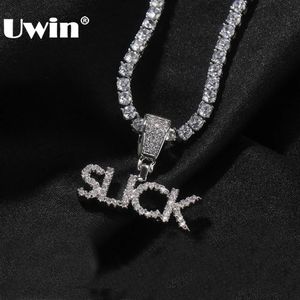 UWIN Collana con mini lettere personalizzate Collana con castone a cuore Nome Pendente personalizzato con catena da tennis Ghiacciata CZ Gioielli moda hiphop 240106