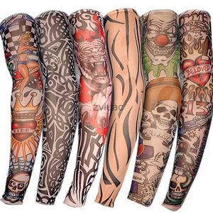 Arm Leg Fingerless Gloves Men Long Summer Tattoo Sleeves Seamless Armguard Sun Protection Outdoor Driving Ice Silk Women YQ240106