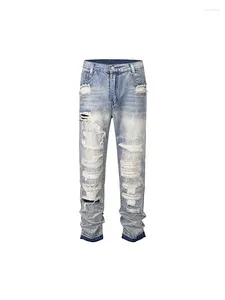 Jeans masculinos de alta qualidade hip hop rua moda lavada bootcut para homens vintage vaqueros hombre zíper mendigo calças