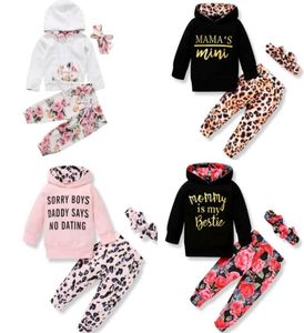 9 stil babykläder set tjej blommor avslappnade barn kläder långärmade hoodies pant pannband9374546