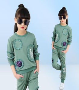 Children Clothing New Spring Teen Girls Clothes Set Sequin Long Sleeve TopsPants 2 PCS Kids Tracksuit Girls Sports Suits 413 Y6942358