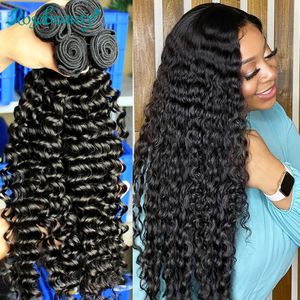 Rosabeauty Deep Wave 28, 30, 40 дюймов, 3, 4 пучка, бразильские волосы Remy, 100% натуральные вьющиеся человеческие волосы с волнами воды 240105
