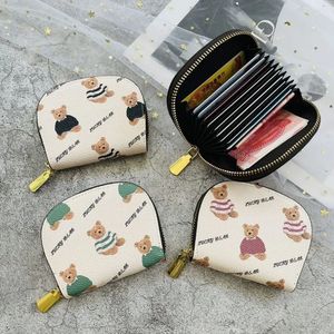 Bonito dos desenhos animados urso design bolso para cartão com zíper para carteira de moedas feminina carteira de couro pu anti-roubo id titular do cartão de crédito 240106