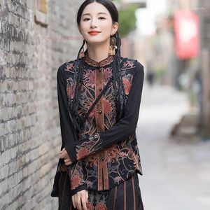 Этническая одежда 2024, китайский винтажный жилет ханьфу, традиционный атласный жаккардовый национальный пиджак без рукавов с цветочной вышивкой, костюм Тан
