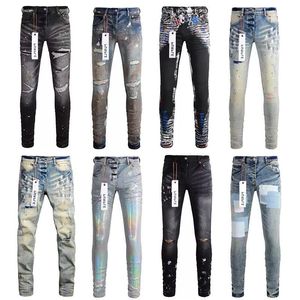 Designer jeans para homens magro motocicleta na moda rasgado retalhos buraco durante todo o ano magro pernas atacado roxo marca j vdgg