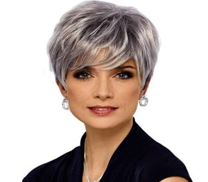 Short Bob Synthetic Wig Grey Color perruques de cheveux humains Simulation Human Remy Hair Wigs For Women WIG3329769688