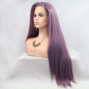 Wigs Fantasy Beauty Heat Resistant Fibeter Glueless Straight Purple Synthetic Lace Front Wig Lavender Hair Wigs For Women