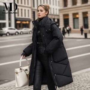 Meilly Dolphin Snow Wear Winter Coat para mulheres Jaqueta Down Down Casual casual com capuz de inverno com capuz Jaqueta feminina longa Parkas 240105