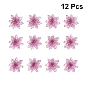 Decorative Flowers 12Pcs Artificial Glitter Poinsettia Christmas Flower Ornaments Tree Picks Spray For Decoration