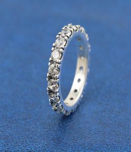 925 Sterling Silver Sparkling Row Eternity Band Rings Fit P smycken Engagemang Bröllopälskare Fashion Ring for Women1775066