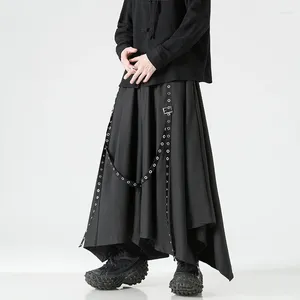 Men's Pants 2024 Men Ribbon Black Wide Leg Male Women Chinese Style Streetwear Punk Gothic Harem Trousers Kimono Skirt